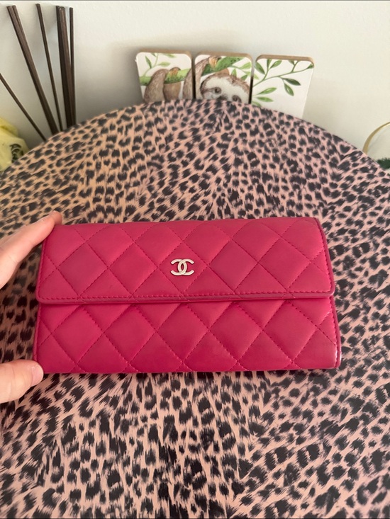 CHANEL Handbags - CHANEL Fuchsia Quilted Leather Wallet with Silver CC